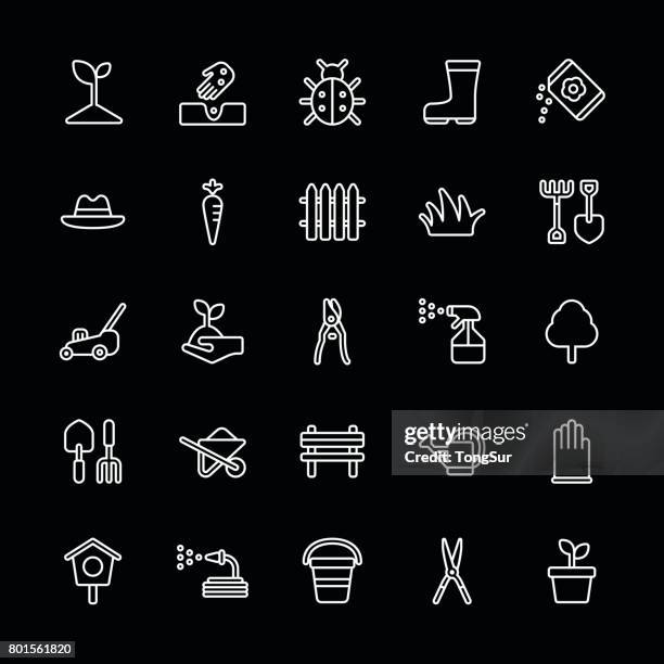 gardening icons - regular line - white - regular stock illustrations