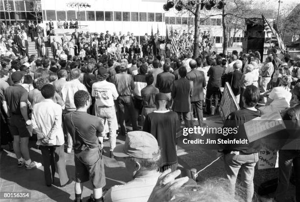 Presidential candidate Bill Clinton speaking on the campaign trail in downtown Minneapolis, Minnesota on May 12,1992.