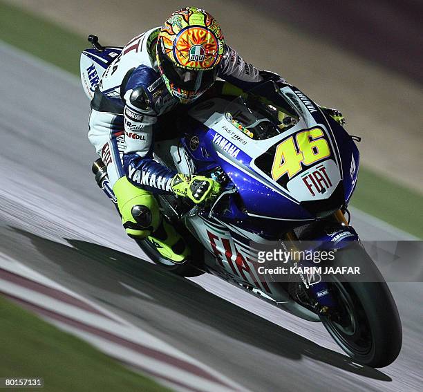 Yamaha ace Valentino Rossi of Italy races in Doha during the 2008 MotoGP free practice on March 7, 2008. The world championship will make history...