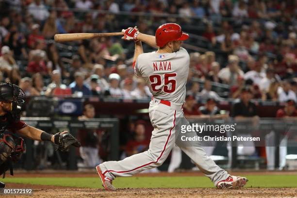 Daniel Nava of the Philadelphia Phillies bats against the Arizona Diamondbacks during the MLB game at Chase Field on June 25, 2017 in Phoenix,...