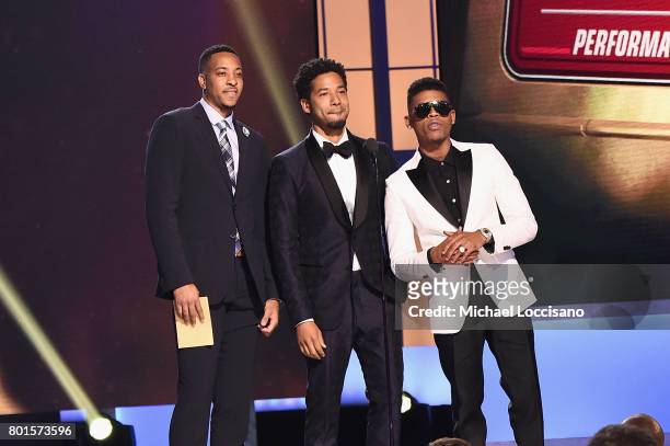 McCollum, Jussie Smollett and Bryshere Gray speak on stage during the 2017 NBA Awards Live On TNT on June 26, 2017 in New York City. 27111_001