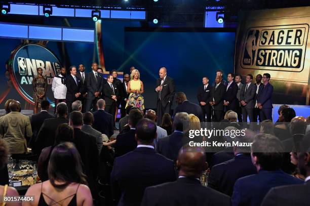 Stacy Sager and Ernie Johnson presents the Sager Strong Award during the 2017 NBA Awards Live on TNT on June 26, 2017 in New York, New York. 27111_002