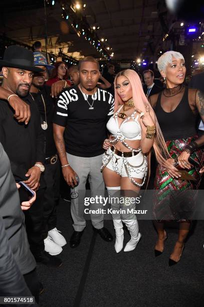 Clue, Nas, Nicki Minaj, and Monica attend the 2017 NBA Awards Live on TNT on June 26, 2017 in New York, New York. 27111_002