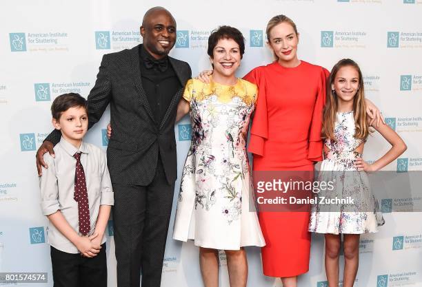 Wayne Brady and Emily Blunt with guests attend the 11th Annual American Institute for Stuttering Freeing Voices Changing Lives Benefit Gala at...