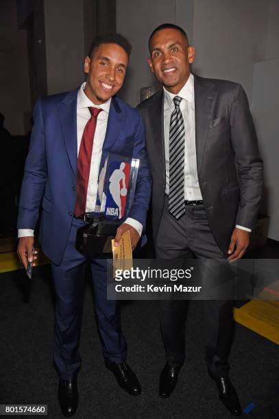 Player Malcolm Brogdon and Former NBA player Grant Hill pose for a photo during the 2017 NBA Awards Live on TNT on June 26, 2017 in New York, New...
