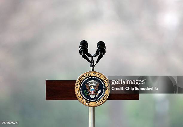 Small podium watis for U.S. President George W. Bush to deliver remarks on the economy outside of the Oval Office at the White House March 7, 2008 in...