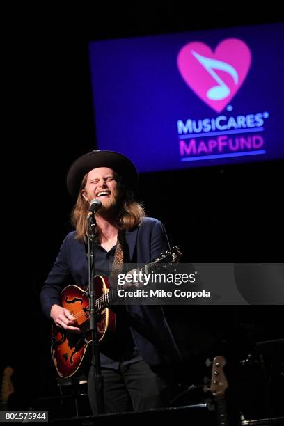 Wesley Schultz of the The Lumineers performs on stage at the 13th Annual MusiCares MAP Fund Benefit Concert at the PlayStation Theater on June 26,...