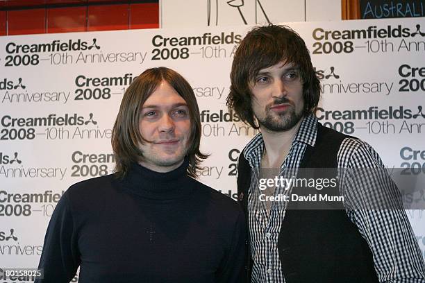 Tom Meighan and Sergio Pizzorno of the Kasabian pose during the launch of Creamfields 2008 in the Korova Bar on March 7, 2008 in Liverpool, England.