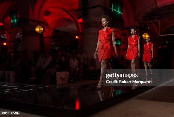 Model walks the runway at the Antonio Miro show during the Barcelona 080 Fashion Week on June 26, 2017 in Barcelona, Spain.