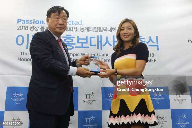 President of the PyeongChang Organizing Committee for the 2018 Olympic , Lee Hee-Beom and golfer Bo-Mee Lee attends the appointed honorary ambassador...