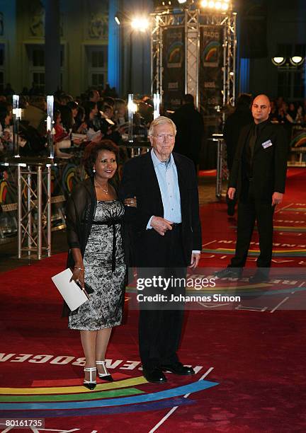 Austrian actor Karlheinz Boehm and his wife Almaz arrive for the Radio Regenbogen Award 2008 on March 7, 2008 in Karlsruhe, Germany.