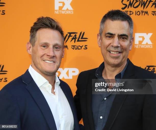 Executive producers Trevor Engelson and Michael London attend the premiere of FX's "Snowfall" at The Theatre at Ace Hotel on June 26, 2017 in Los...