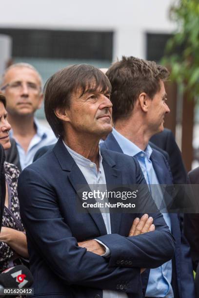French Minister of Ecological and Inclusive Transition Nicolas Hulot visits the new district of Confluence in Lyon on June 26, 2017. -