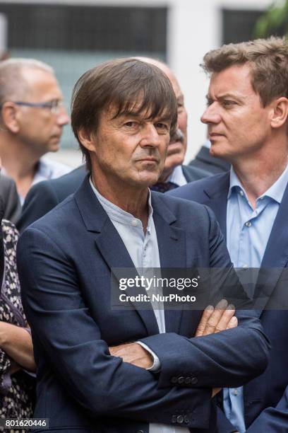 French Minister of Ecological and Inclusive Transition Nicolas Hulot visits the new district of Confluence in Lyon on June 26, 2017. -