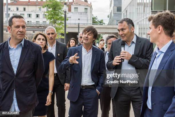 French Minister of Ecological and Inclusive Transition Nicolas Hulot visits the new district of Confluence in Lyon on June 26, 2017.