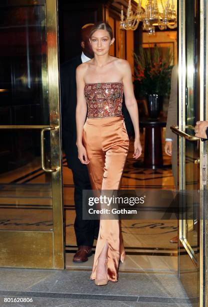 Gigi Hadid attends a private event to honor Anna Wintour being appointed a Dame Commander of the Order of the British Empire on June 26, 2017 in New...