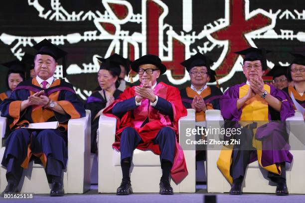 Li Ka-shing, Chinese entrepreneur, Billionaire, and Mo Yan, Chinese novelist and winner of the 2012 Nobel Prize in Literature attend the graduation...