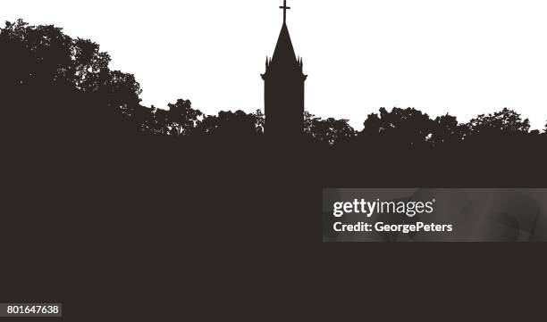 church steeple with cross - treelined stock illustrations