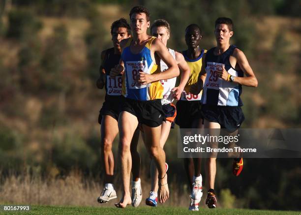 Harry Summers of NSW leads a pack of junior boys during the Australian selection trials for the 2008 World Cross Country Championships at Stromlo...