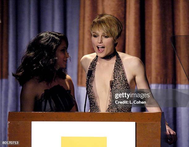 Parminder Nagra presenting the Breakthrough Actress Award to Keira Knightley