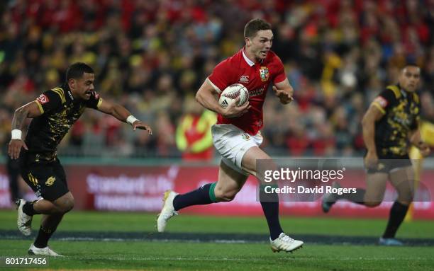 George North of the Lions runs in his team's second try during the 2017 British & Irish Lions tour match between the Hurricanes and the British &...