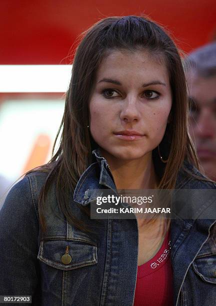 Australian rider Casey Stoner's wife Adriana attends the 2008 MotoGP qualifying practice in Doha on March 8, 2008. World champion Stoner begins the...