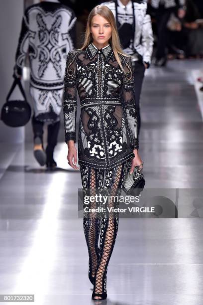 Model walks the runway during the Balmain Menswear Spring/Summer 2018 show as part of Paris Fashion Week on June 24, 2017 in Paris, France.