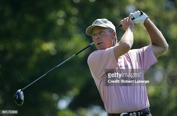 Ben Crenshaw makes a tee shot on the third hole during the second round of the PGA Champions Tour Toshiba Classic at the Newport Beach Country Club...