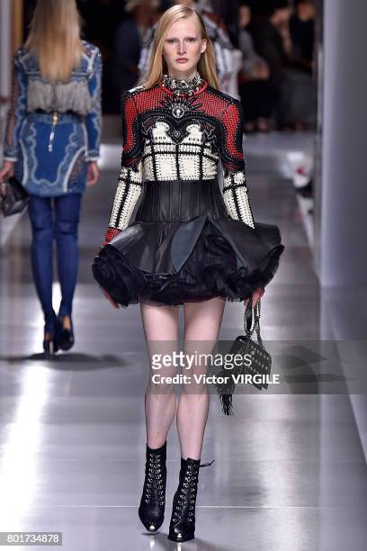 Model walks the runway during the Balmain Menswear Spring/Summer 2018 show as part of Paris Fashion Week on June 24, 2017 in Paris, France.