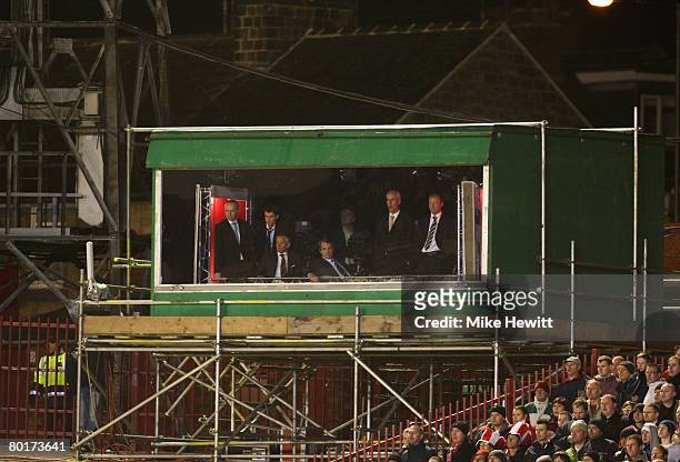 Gary Lineker, Alan Hansen, Mick McCarthy and Alan Shearer look on from the BBC TV studio during the FA Cup sponsored by E.ON 6th Round match between...