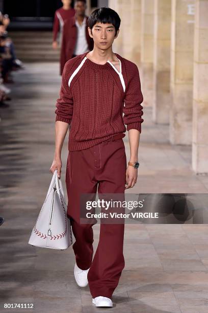 Model walks the runway during the Hermes Menswear Spring/Summer 2018 show as part of Paris Fashion Week on June 24, 2017 in Paris, France.