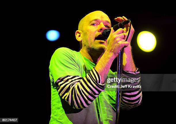 Michael Stipe of R.E.M. Performs onstage during day 3 of the 6th Annual Langerado Music Festival at Big Cypress Seminole Reservation on March 8, 2008...