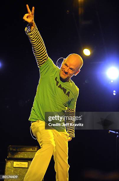 Michael Stipe of R.E.M. Performs onstage during day 3 of the 6th Annual Langerado Music Festival at Big Cypress Seminole Reservation on March 8, 2008...