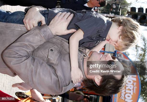 Actor Jim Carrey and Evan Asher, son of actress Jenny McCarthy, arrive at the world premiere of 20th Century Fox's "Horton Hears a Who!" at the Mann...