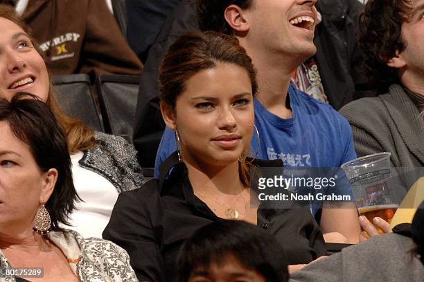 Supermodel Adriana Lima attends the game between the Minnesota Timberwolves and the Los Angeles Clippers at Staples Center on March 9, 2008 in Los...