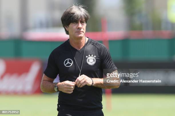 Jochim Loew, head coach of team Germany looks on during a team Germany training session at Park Arena training ground on June 27, 2017 in Sochi,...