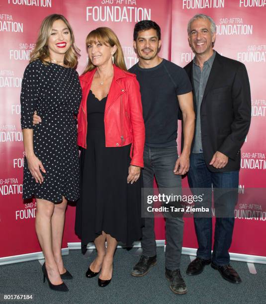 Actors Annabelle Stephenson, Jane Seymour, Nicholas Gonzalez and moderator Scott Mantz attend SAG-AFTRA Foundation Conversations Screening Of 'Pray...