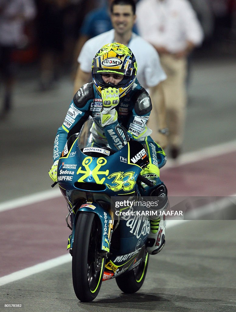 Spanish rider Sergio Gadea celebrates at