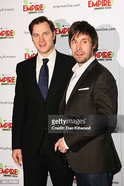 David Morrissey and Paddy Constantine arrive at the Sony Ericsson Empire Film Awards at the Grosvenor House Hotel on March 9, 2008 in London England.