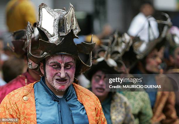 Actors perform on March 9, 2008 in Bogota during the opening of the 11th Ibero-American Theater Festival. More than 40 countries will participate in...