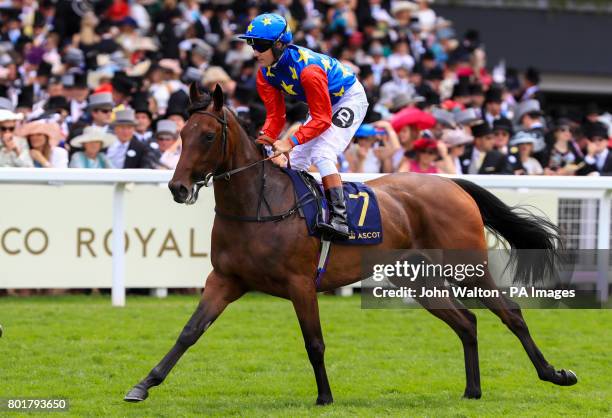 Electric Landlady ridden by jockey Tom Queally competes in the Albany Stakes