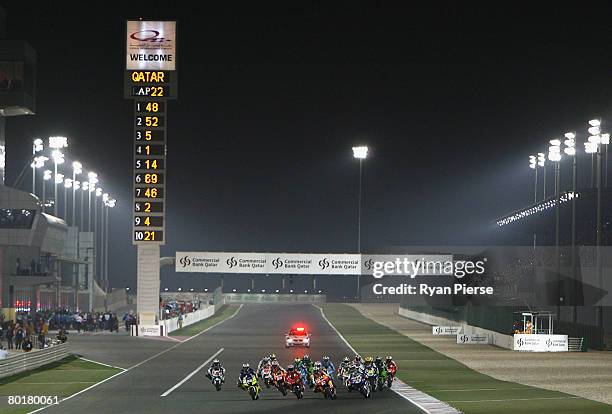 General view of the start of the Motorcycle Grand Prix of Qatar, round one of the MotoGP World Championship at the Losail Circuit on March 9, 2008 in...