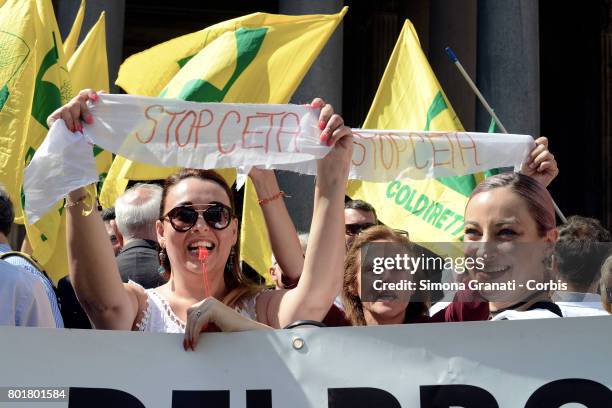 Protest in Rome in front of the Pantheon against CETA, on June 27, 2017 in Rome, Italy. The Comprehensive Economic and Trade Agreement is a...