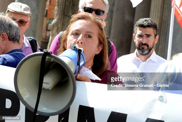 Elena Fattori of Five Stars Movement during the Protest in Rome in front of the Pantheon against CETA, on June 27, 2017 in Rome, Italy. The...