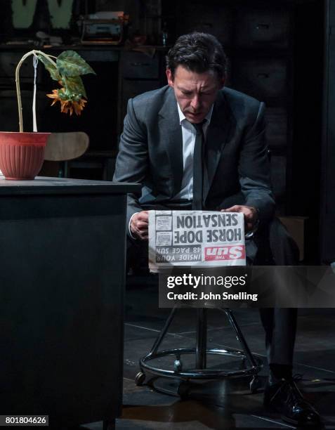 Richard Coyle as Larry Lamb performs on stage in a new production of the play "Ink" at The Almeida Theatre on June 26, 2017 in London, England.