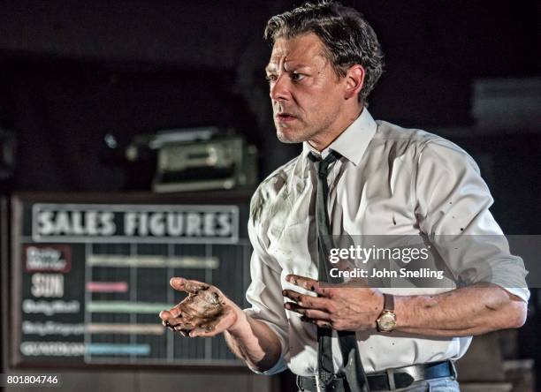 Richard Coyle as Larry Lamb performs on stage in a new production of the play "Ink" at The Almeida Theatre on June 26, 2017 in London, England.