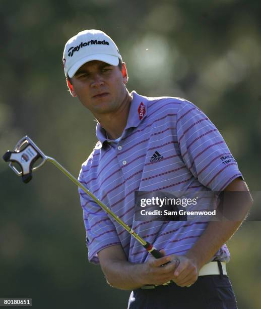 Sean O'Hair watches a birdie attempt on the 17th hole during the final round of the PODS Championship at Innisbrook Resort and Golf Club on March 9,...