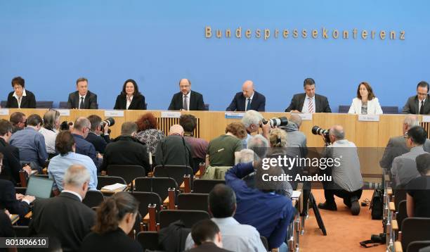 Leader of Germany's Social Democrats Martin Schulz , German Foreign Minister Sigmar Gabriel , German Social Democrats Bundestag faction leader Thomas...