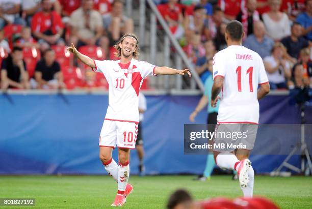 Bramka gol radosc Lucas Qvistorff Andersen during the UEFA European Under-21 match between Czech Republic and Denmark at Arena Tychy on June 24, 2017...