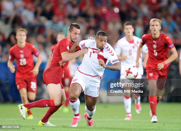 Michael Luftner Kenneth Zohore during the UEFA European Under-21 match between Czech Republic and Denmark at Arena Tychy on June 24, 2017 in Tychy,...